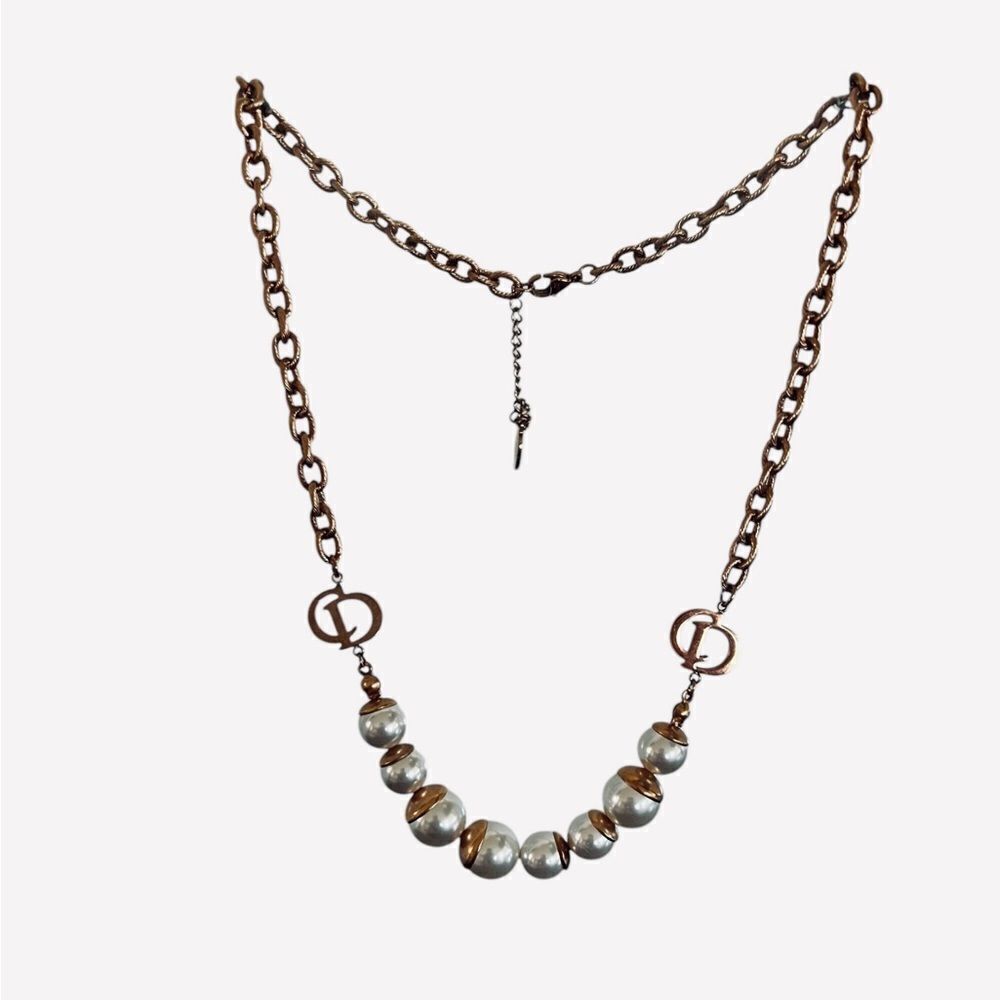 Christian Dior CD Necklace, Pearl and Gold Necklace, Stamp “CD”
